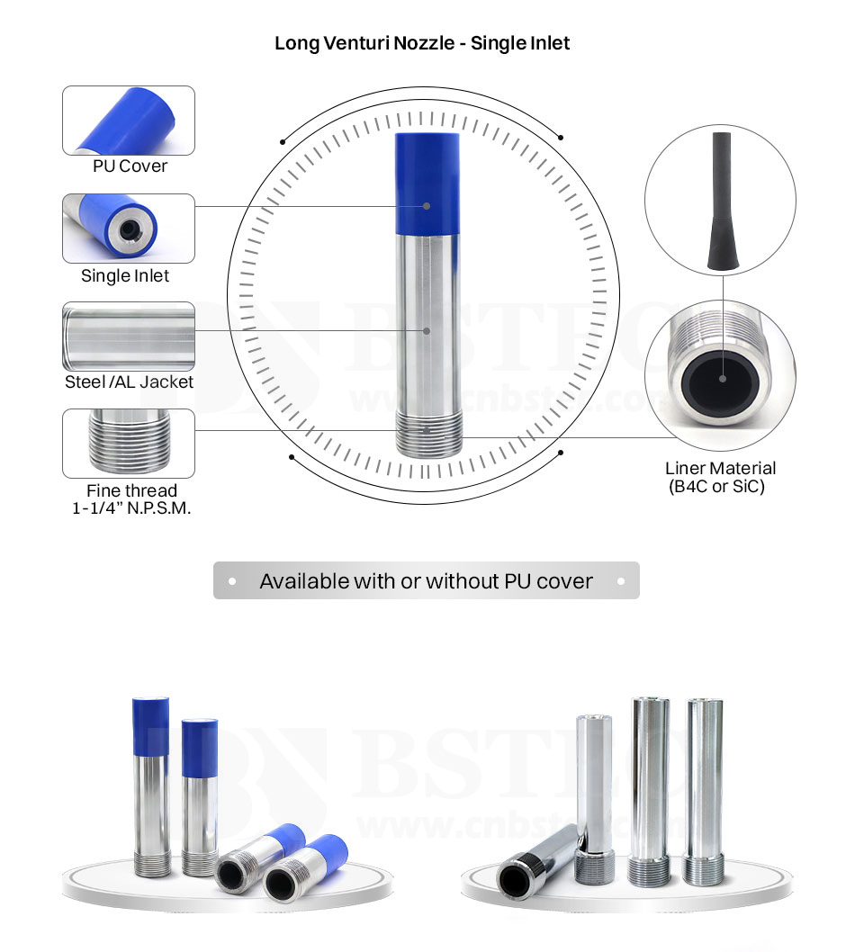 Long Venturi Nozzle Fine Thread Single Inlet with Steel Jacket Long Venturi Nozzle Fine Thread Single Inlet with Steel Jacket