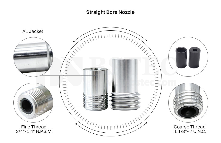 Straight Bore Nozzle Fine Thread with Al Jacket